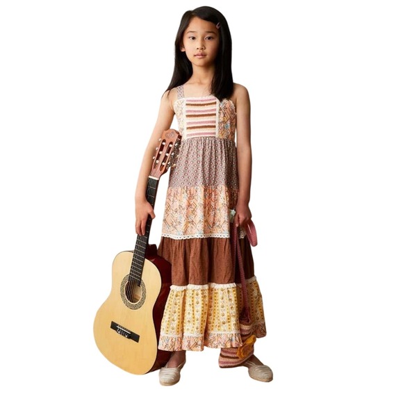 Matilda Jane Other - Matilda Jane Girls Patchwork Tiered Crochet Strappy Maxi Dress Size 6